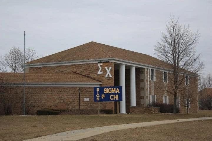 Sigma Chi chapter house and sign at Greek Court