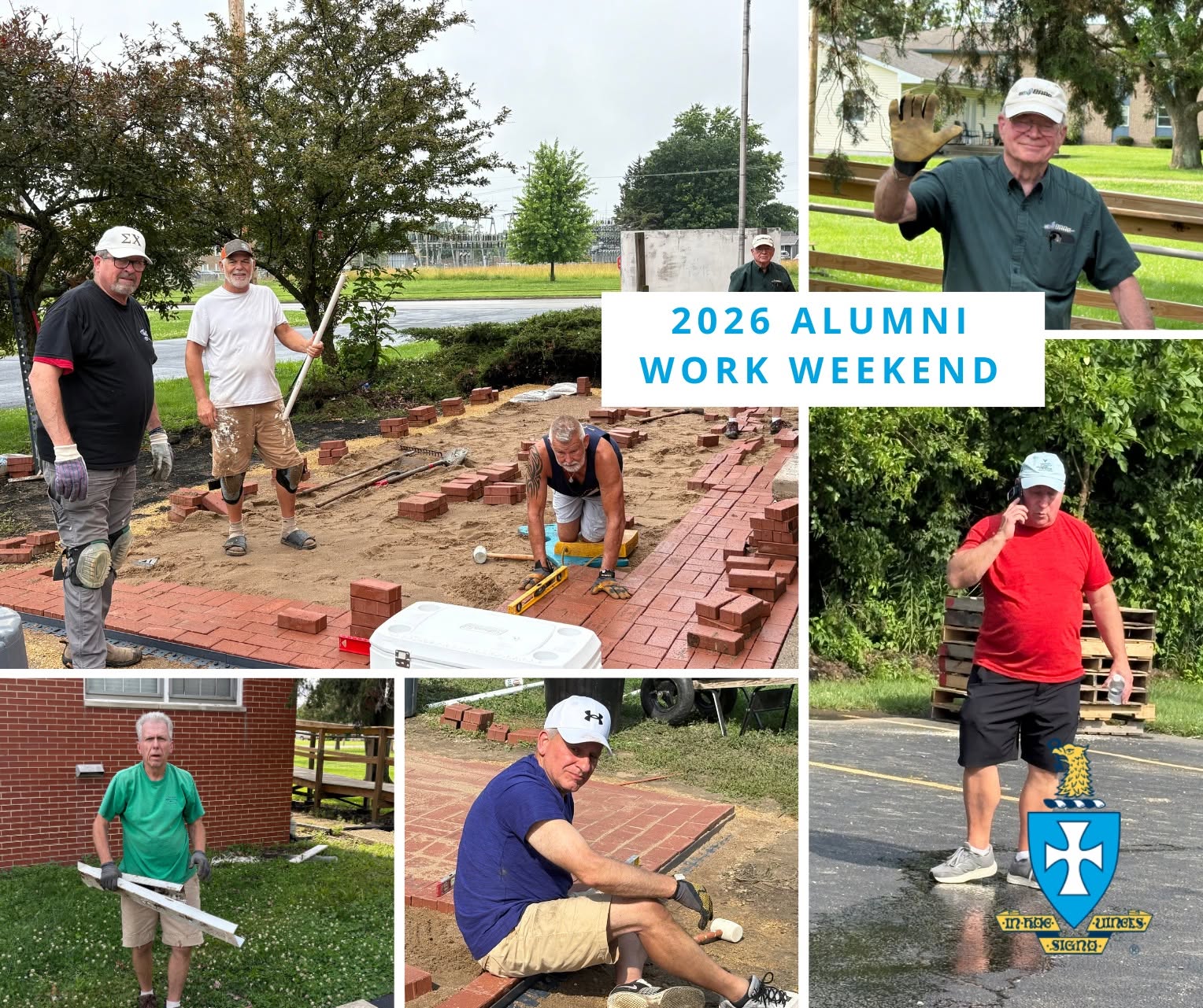 Collage of Eta Mu alumni working together on the Recognition Patio during the 2026 work weekend