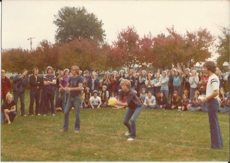 Derby Days gathering on a lawn in spring 1974